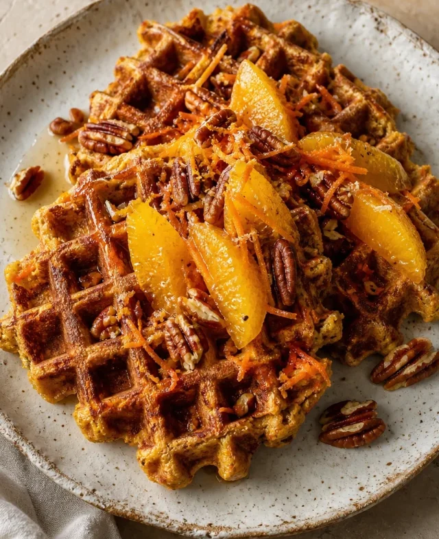 Gofres de zanahoria y naranja con nueces