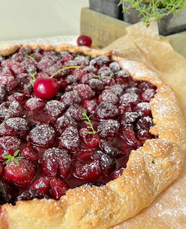 cottage cheese galette with cherries