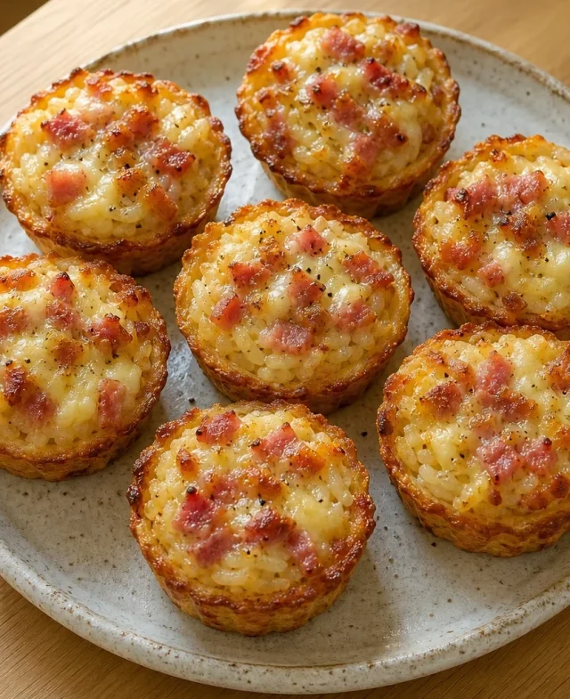 Tartaletas saladas de arroz con queso y bacon
