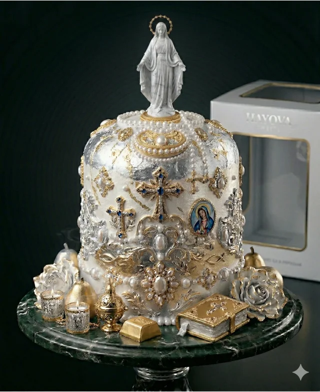 Перлинна святиня з хрестом і дівою марією і іконами